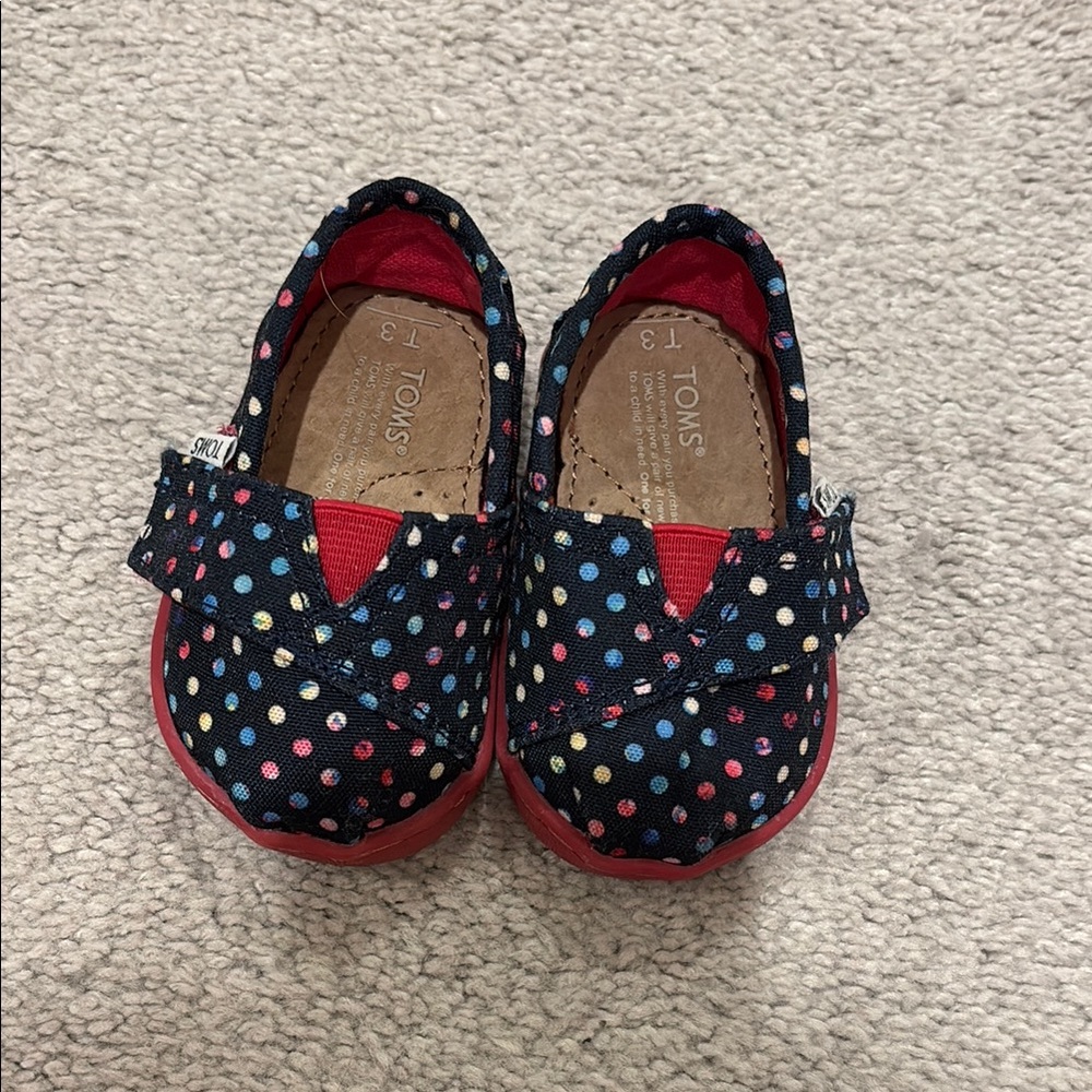 TOMS Navy Slip Ons with Pokadot Design